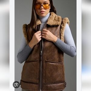 7 For All Mankind Brown Faux Shearling Vest with Teddy Trim